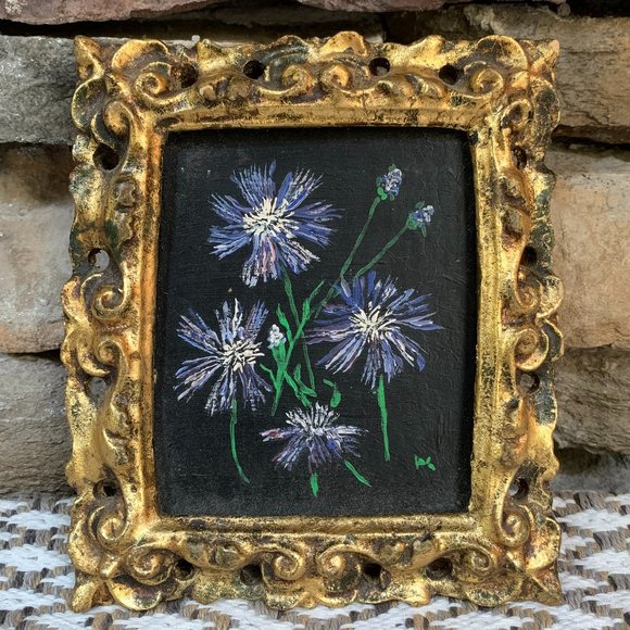 VTG 4 Floral Original Oil Paintings Gold Frames Black Philippa Connolly 1970 - Picture 11 of 16